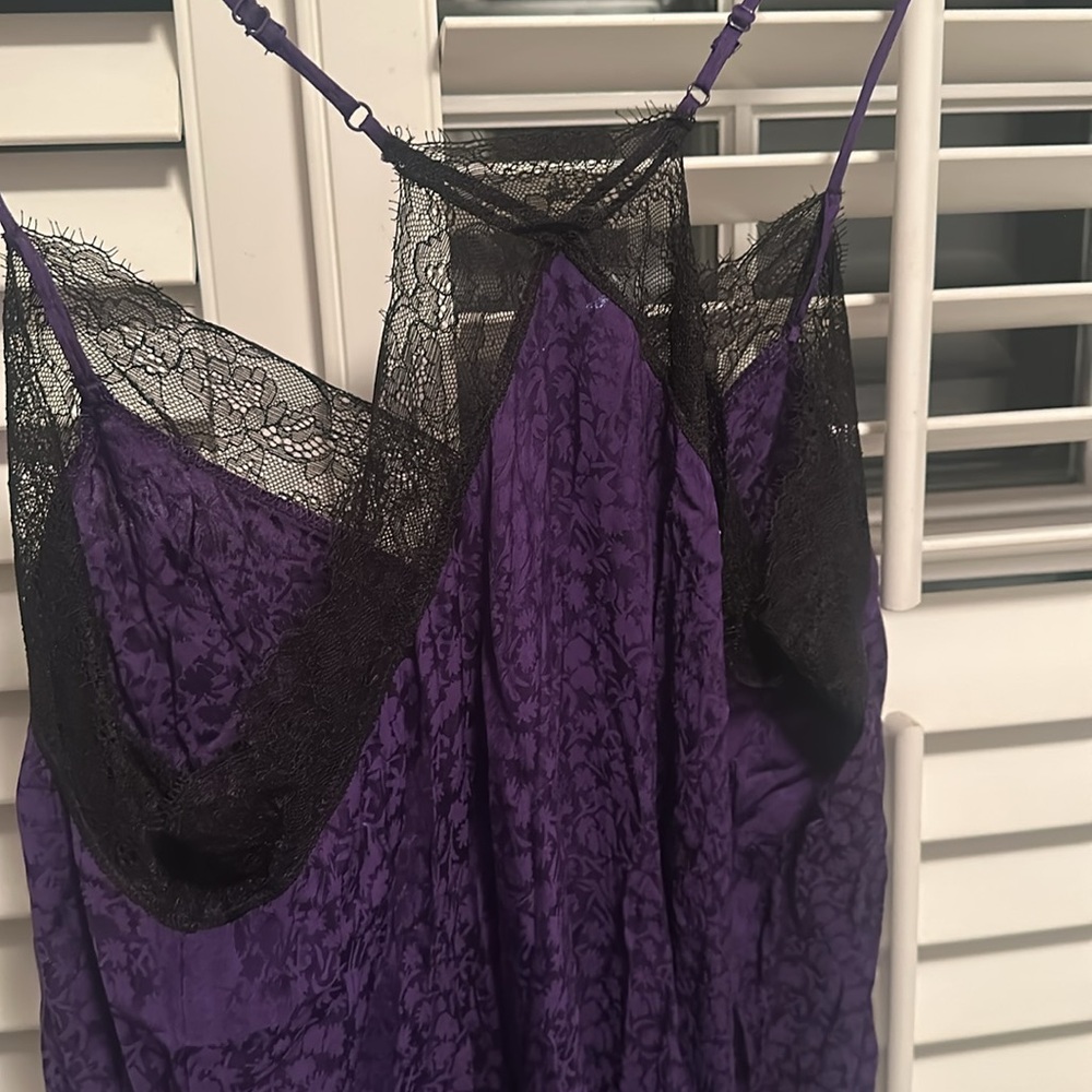 Scotch & Soda deep Purple Slip Dress slit Black Lace size 42 Shorter Length XL